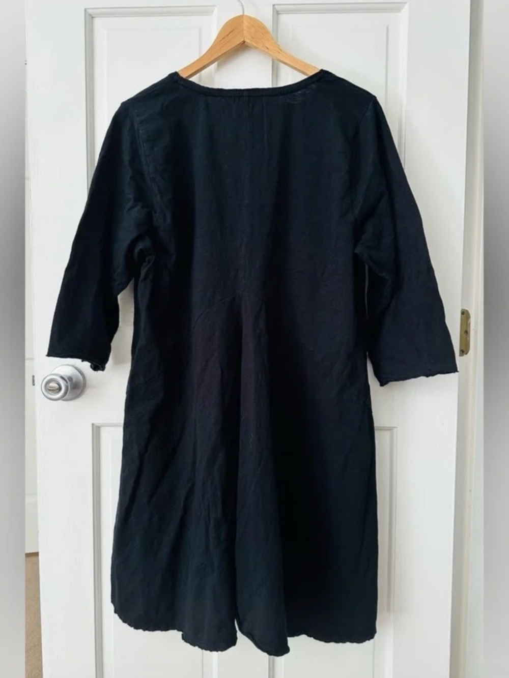 GOOD Habitat XL Empire Tunic Top A-Line High Low Black 100% Cotton Raw Hems - Picture 3 of 13